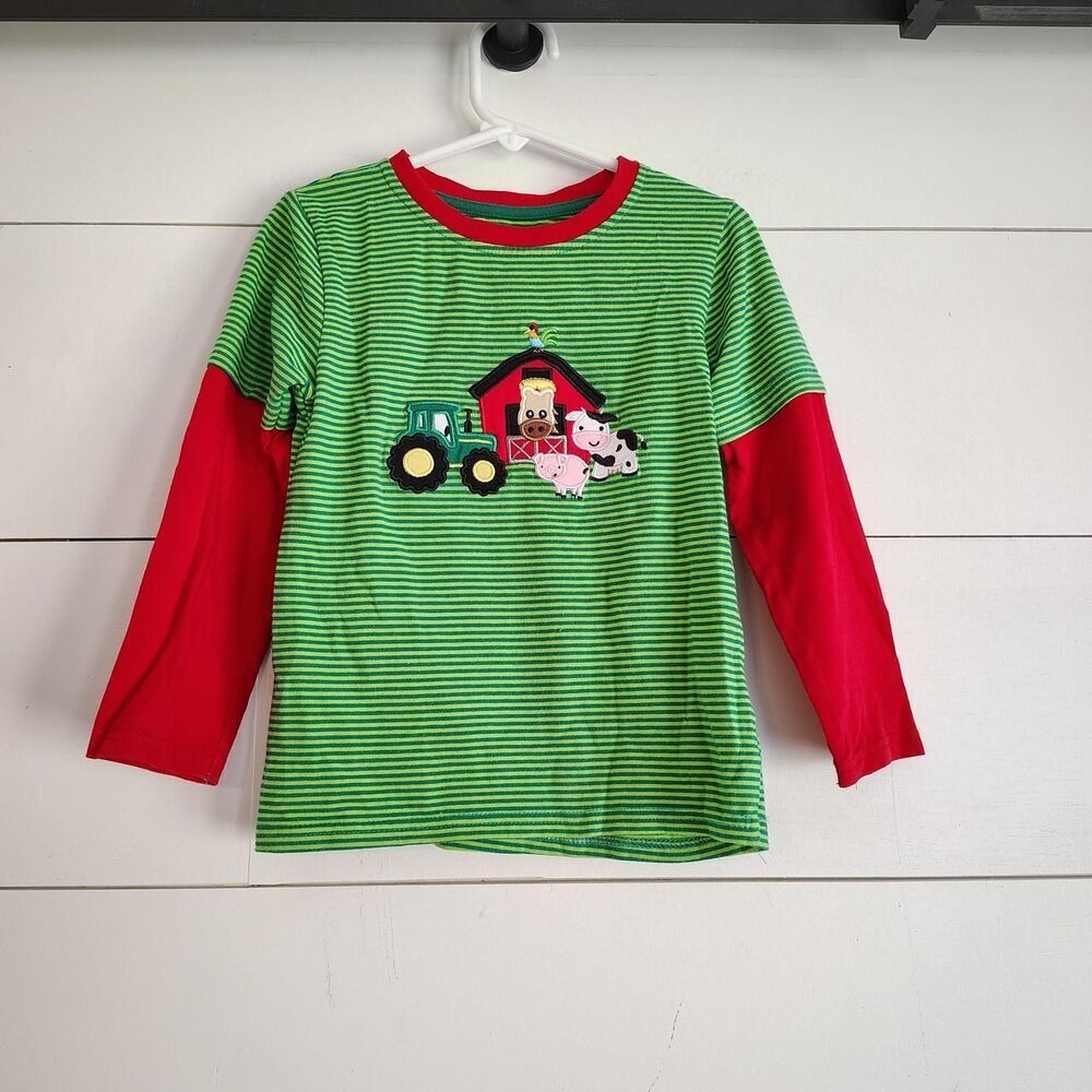 Boys Mine Long Sleeve Embroidered Shirt Farm Animals Tractor Size 4